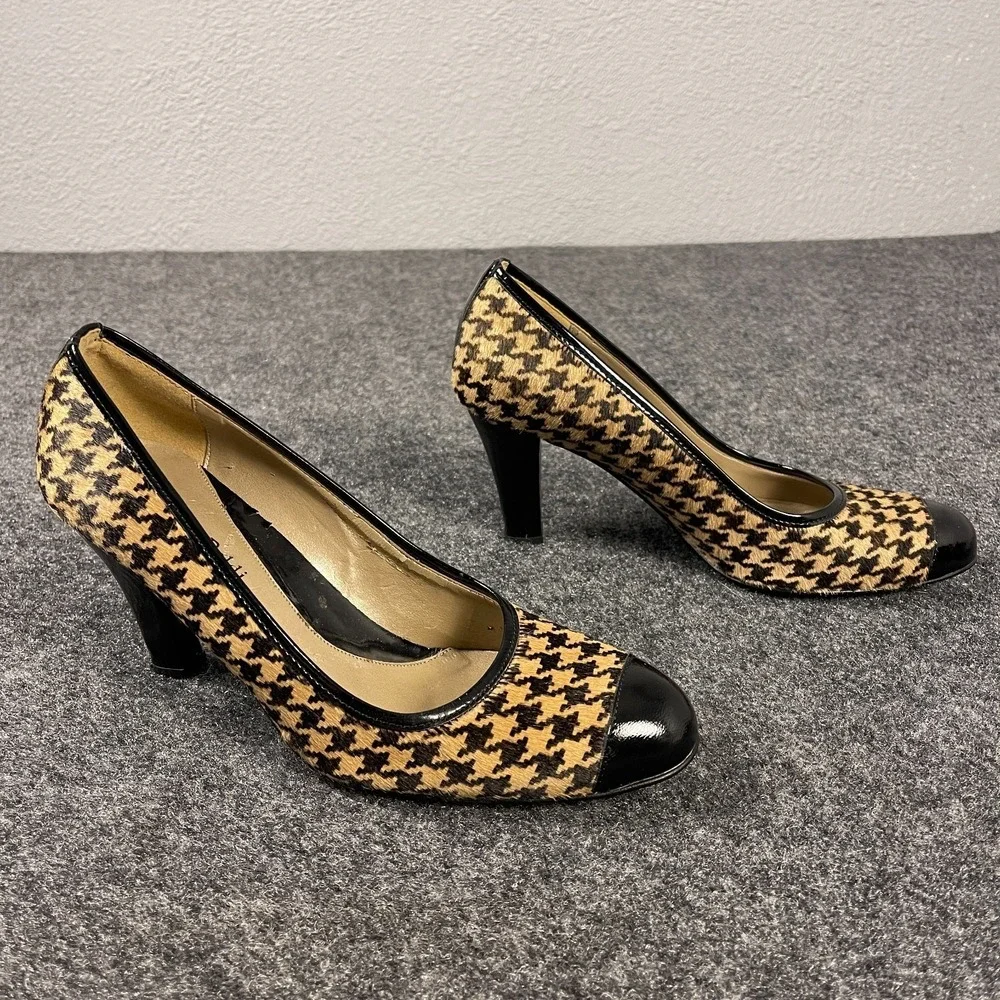 Massimo Baldi Houndstooth Calf Hair Pumps Womens 8.5 Black Cap Toe Heels Italy